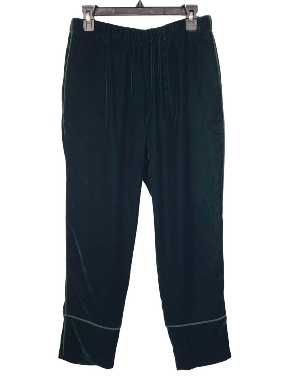 Bimba Y Lola Green Velvet Piped Elastic Waist Trousers Pants Cropped Fall Winter